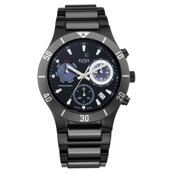 Xylys Swiss Chronograph Stainless Steel And Ceramic Strap Black Dial Watch For Men 9295dm05