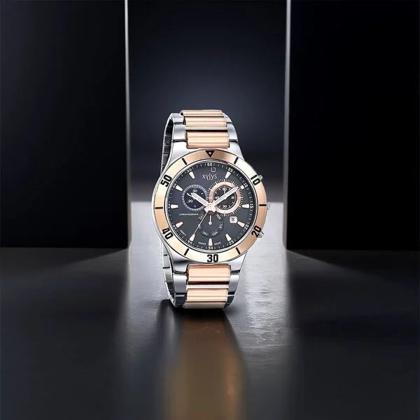 Xylys Swiss Chronograph Stainless Steel Black Dial Watch for Men 9295km02