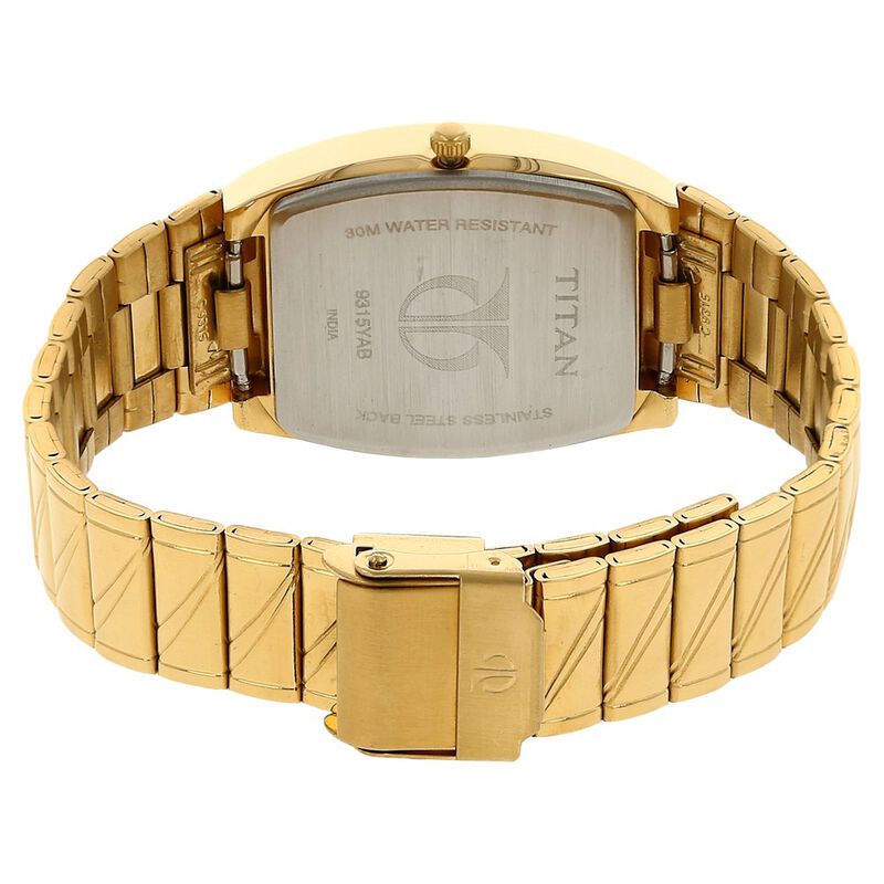 Titan Rectangle Champagne Dial Analog with Date watch for - 9315YM02 - KRISHNA WATCH COMPANY