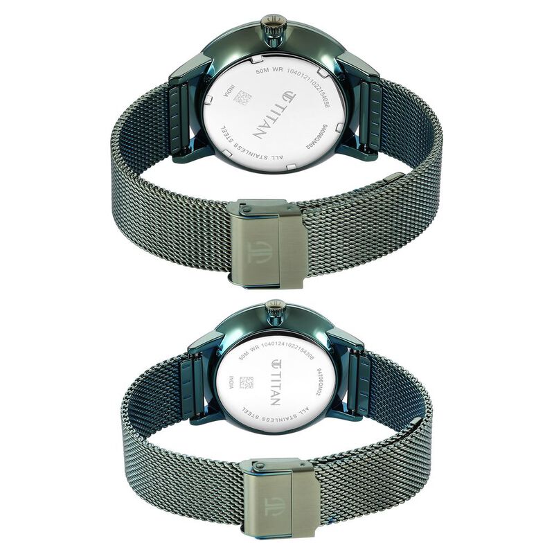 Titan Bandhan Green Dial Quartz Multifunction Stainless Steel Strap watch for Couple 9400694206QM02P - KRISHNA WATCH COMPANY