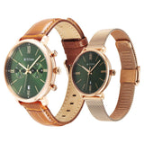 Titan Bandhan Quartz Analog with Date Green Leather and Stainless Steel Strap for Couple 9400794207wz03p