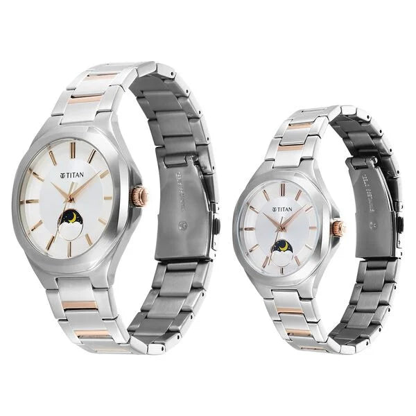 Titan Bandhan Quartz Analog Silver Dial Two Toned Stainless Steel Strap Watch For Couple 9400994209km01 - KRISHNA WATCH COMPANY