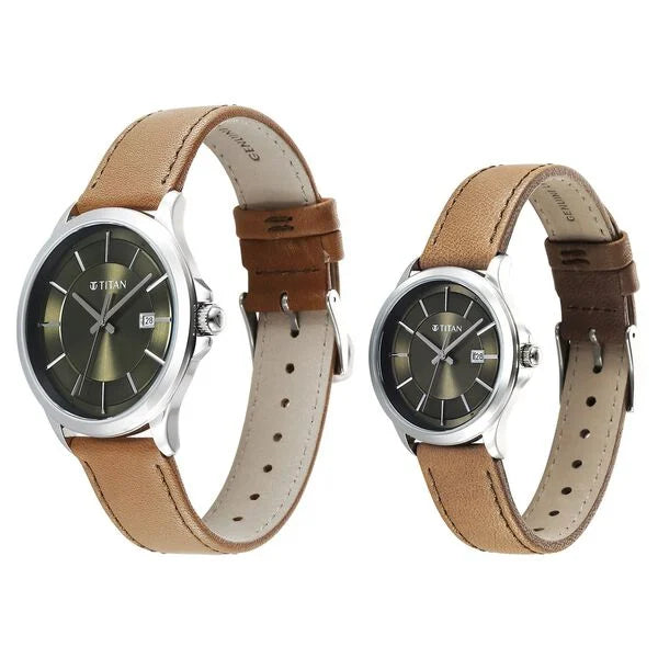 Titan Bandhan Quartz Analog with Date Green Dial Silver Stainless Steel Strap Watch For Couple 9401194211sl01 - KRISHNA WATCH COMPANY