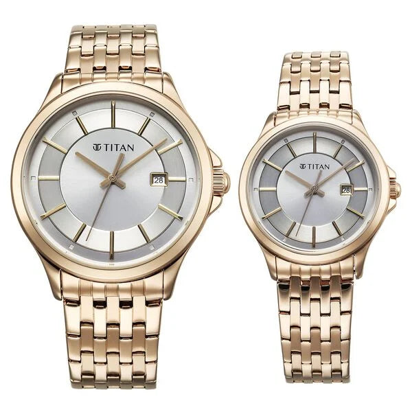 Titan Bandhan Quartz Analog with Date Silver Dial Pink Watch For Couple - 9401194211WM01 - KRISHNA WATCH COMPANY