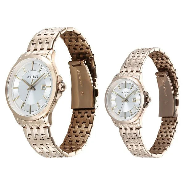 Titan Bandhan Quartz Analog with Date Silver Dial Pink Watch For Couple - 9401194211WM01 - KRISHNA WATCH COMPANY