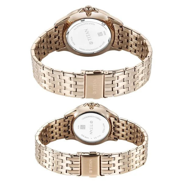 Titan Bandhan Quartz Analog with Date Silver Dial Pink Watch For Couple - 9401194211WM01 - KRISHNA WATCH COMPANY