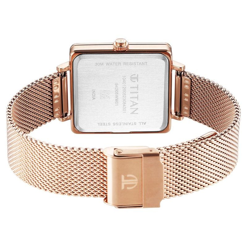Titan Minimalists Quartz Analog with Date Silver Dial Rose Gold Stainless Steel Strap Watch for Women / 94205WM01 - KRISHNA WATCH COMPANY