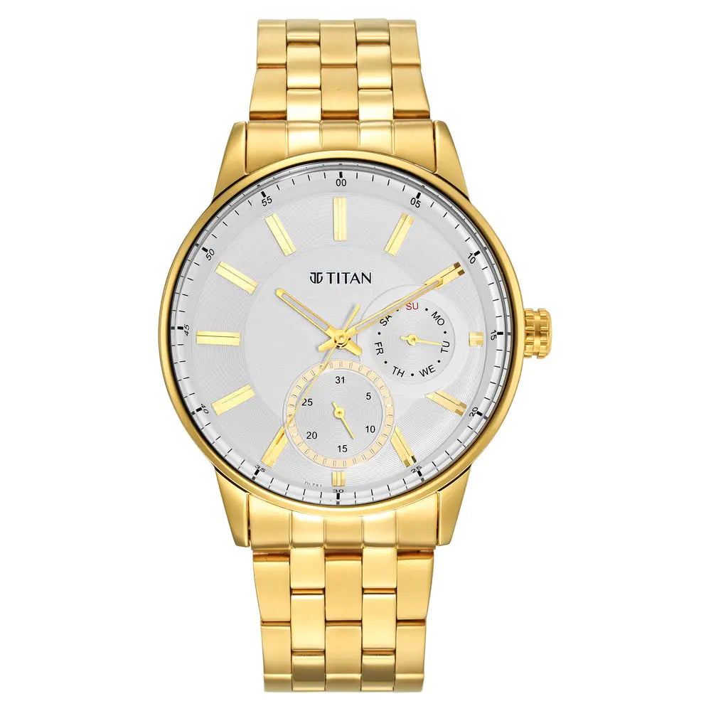Titan Regalia Opulent White Dial Golden Stainless Steel Strap Watch - 9441YM01