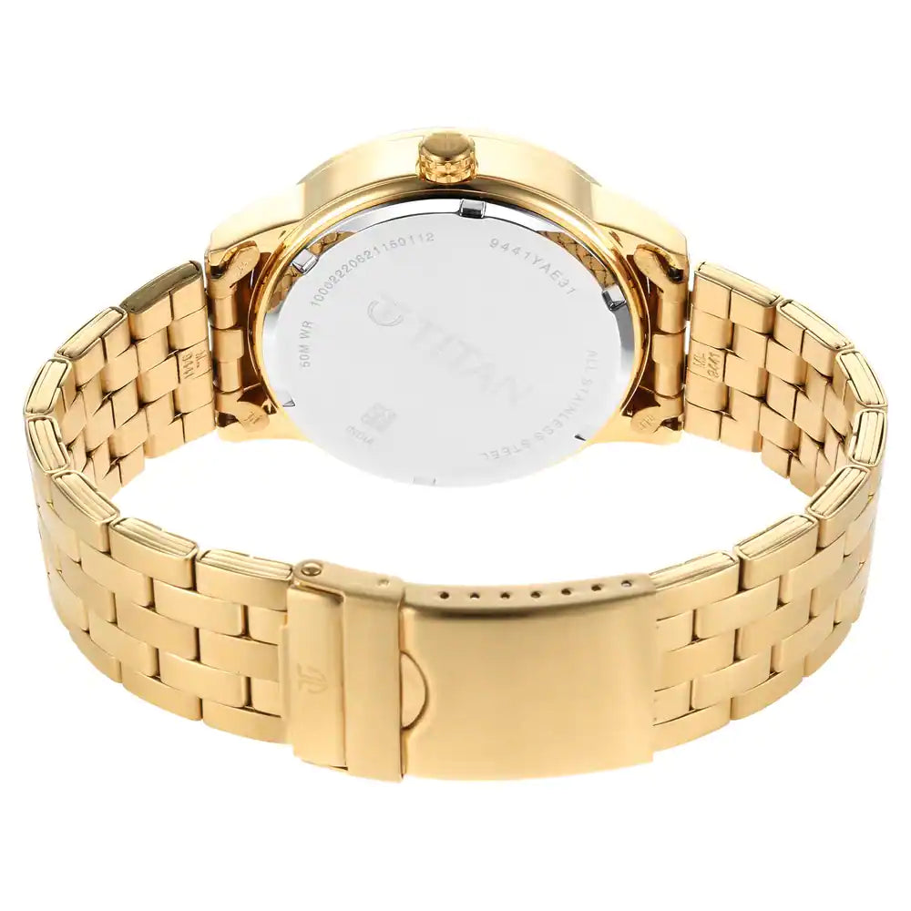 Titan Regalia Opulent White Dial Golden Stainless Steel Strap Watch - 9441YM01