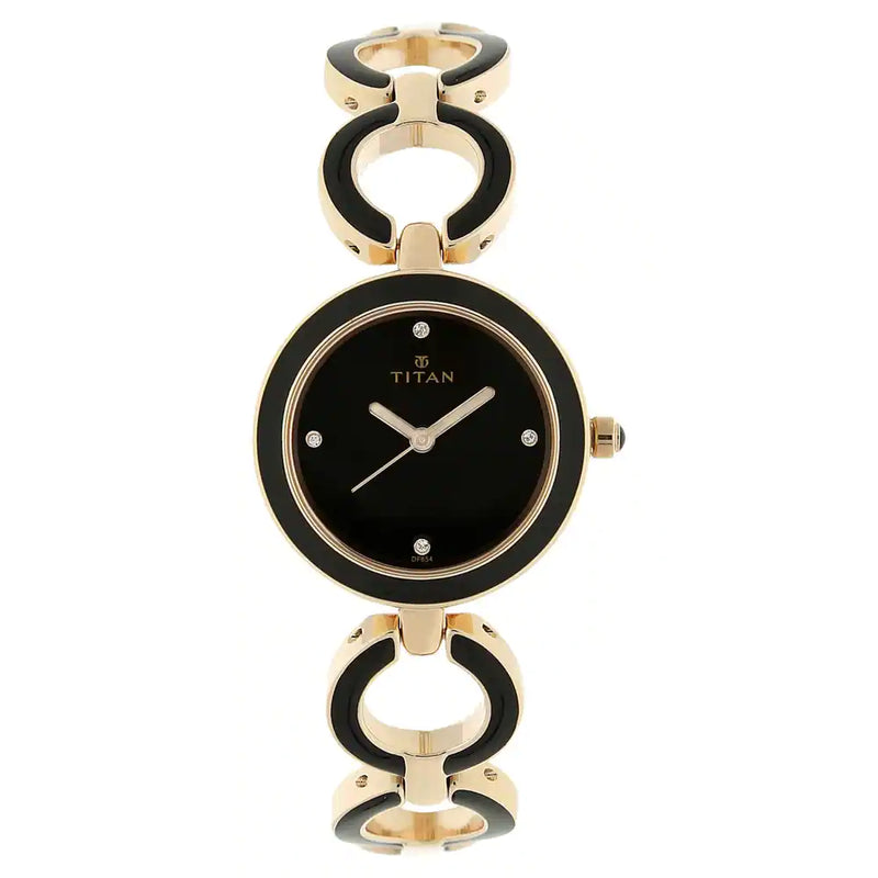 Titan Black Dial Rose Gold Metal Strap Watch - 95036WM01