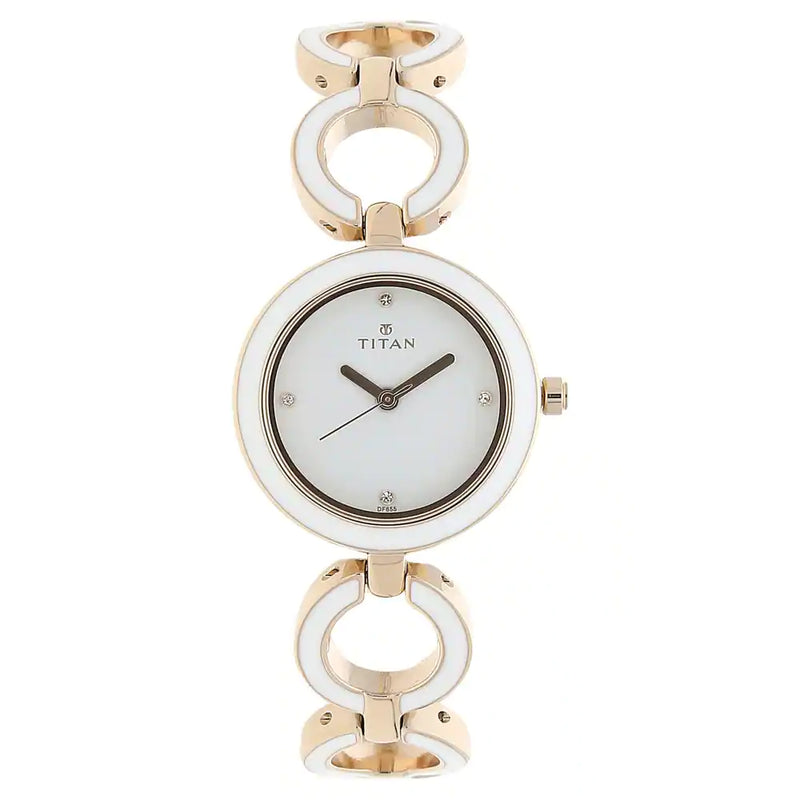 TITAN White Dial Rose Gold Metal Strap Watch 95036WM02 - KRISHNA WATCH COMPANY