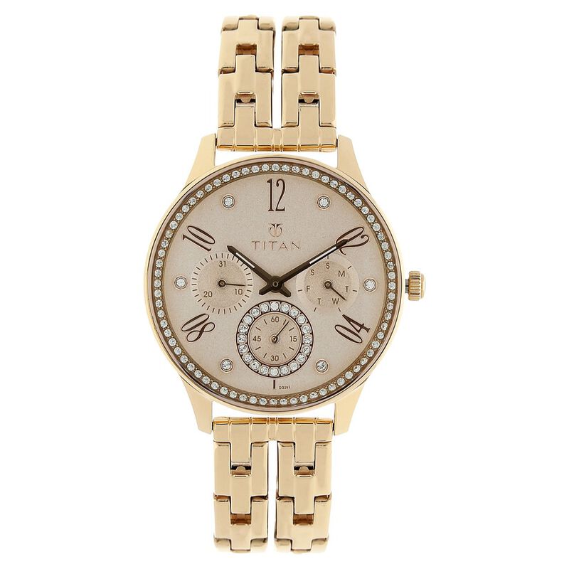 Titan Purple Rose Gold Dial Quartz Multifunction Stainless Steel Strap Watch for Women NR95040WM01 - KRISHNA WATCH COMPANY