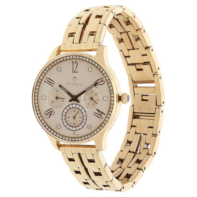 Titan Purple Rose Gold Dial Quartz Multifunction Stainless Steel Strap Watch for Women NR95040WM01 - KRISHNA WATCH COMPANY