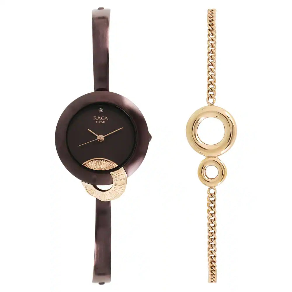 Titan Raga Espana Brown Metal Strap Watch 95051KM01F (DH238) - KRISHNA WATCH COMPANY