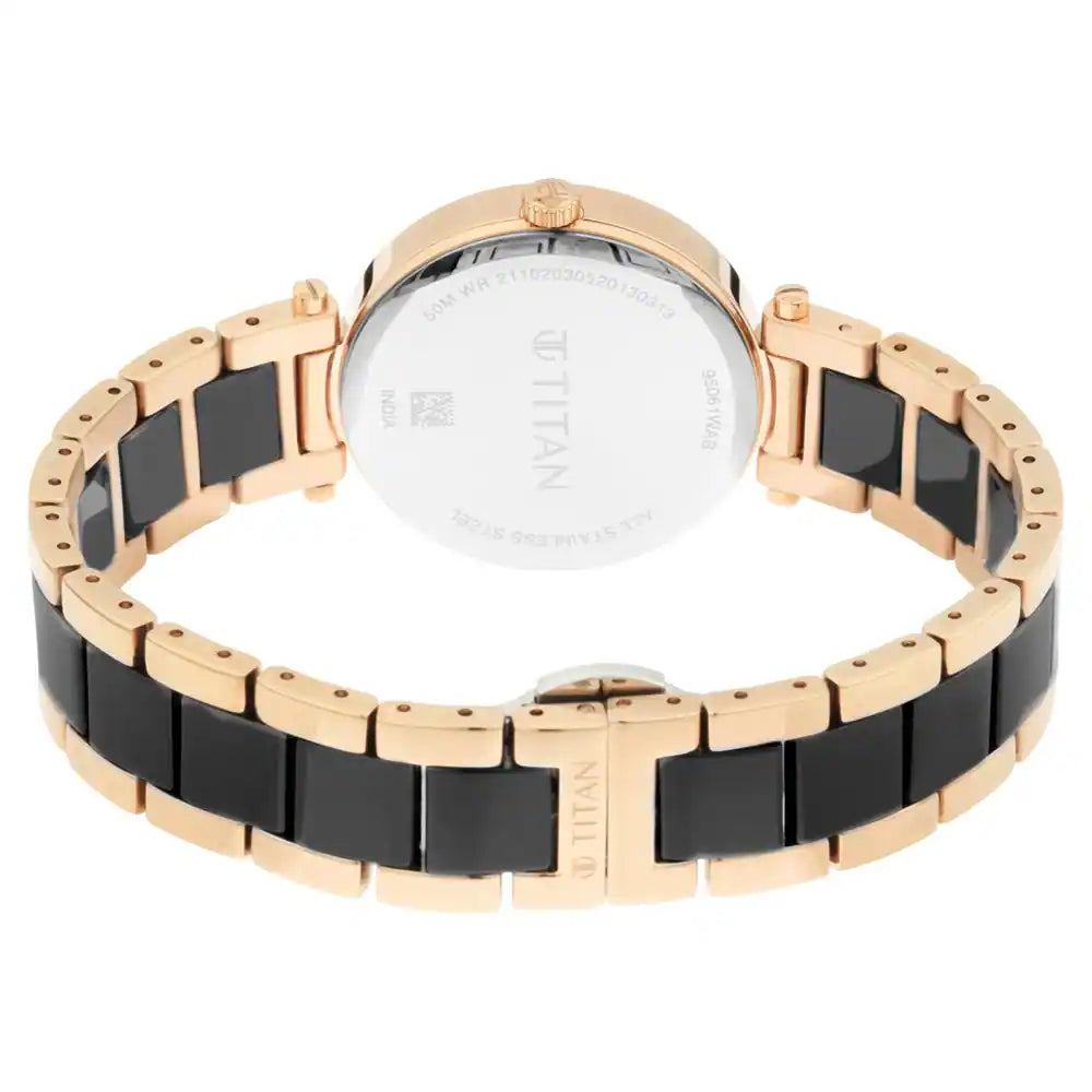 Titan Black Mother-of-Pearl Dial Ceramic & Metal Strap Watch 95061WD03