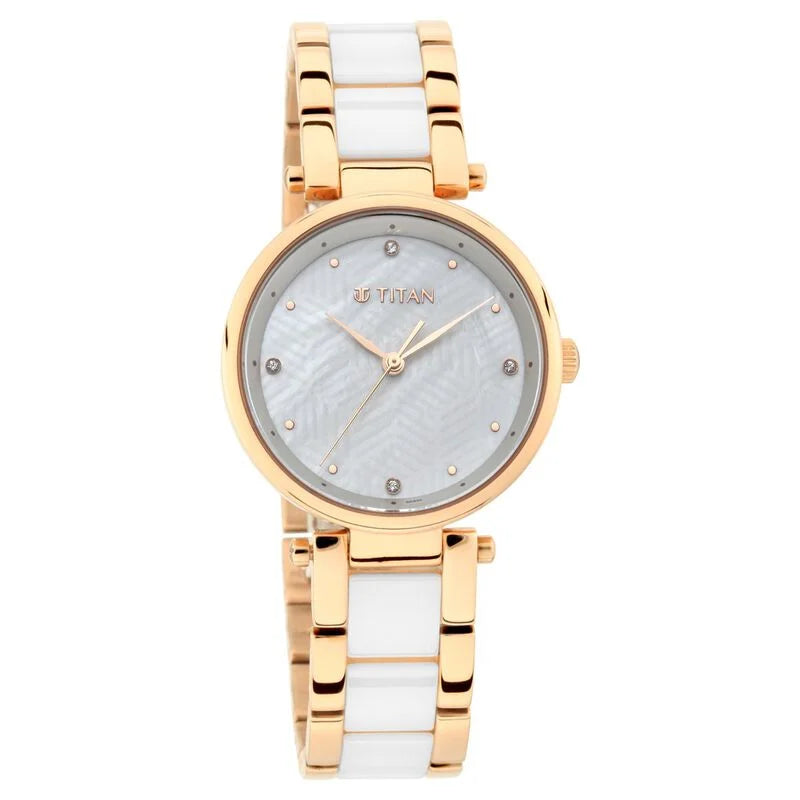 Titan Quartz Analog White Dial Ceramic Strap Watch for Women 95061WD04 - KRISHNA WATCH COMPANY