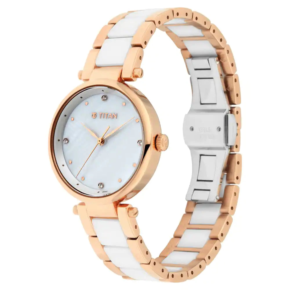Titan White Mother-of-Pearl Dial Ceramic & Metal Strap Watch NP95061WD04 (DK802) - KRISHNA WATCH COMPANY