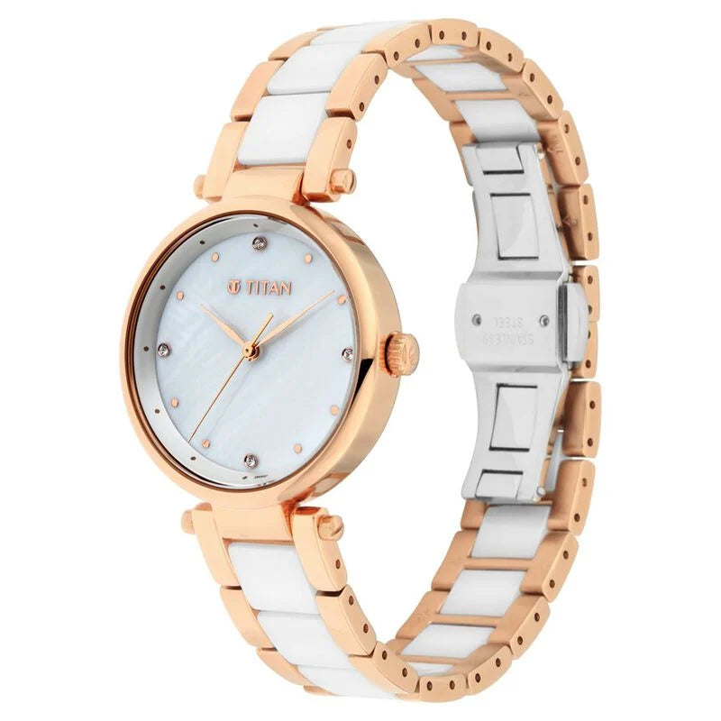 Titan Quartz Analog White Dial Ceramic Strap Watch for Women 95061WD04 - KRISHNA WATCH COMPANY