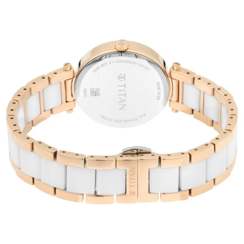 Titan Quartz Analog White Dial Ceramic Strap Watch for Women 95061WD04 - KRISHNA WATCH COMPANY
