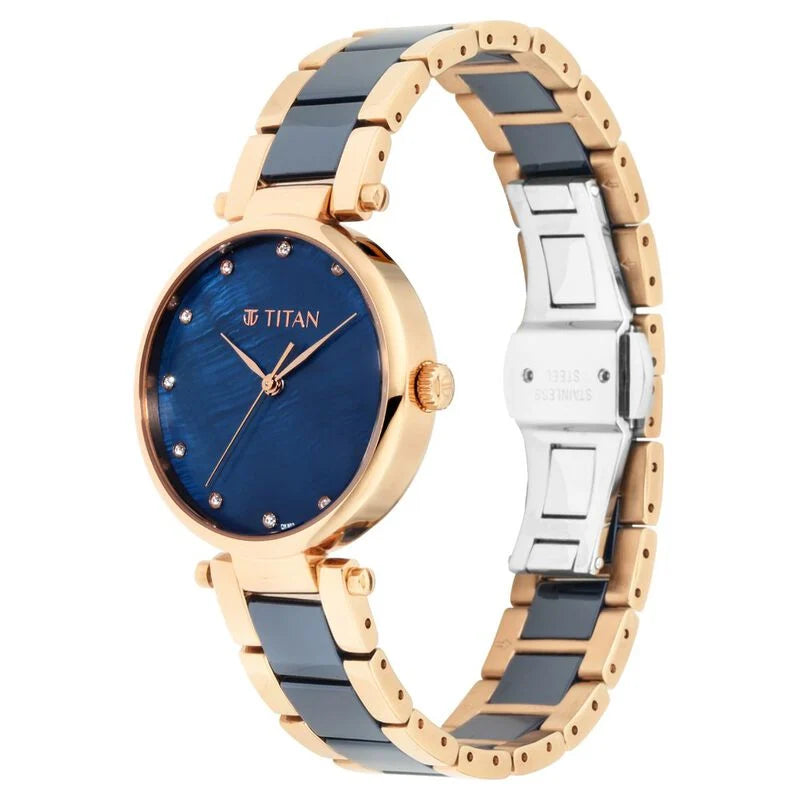 Titan Quartz Analog Blue Dial Ceramic Strap Watch for Women 95061WD05 - KRISHNA WATCH COMPANY
