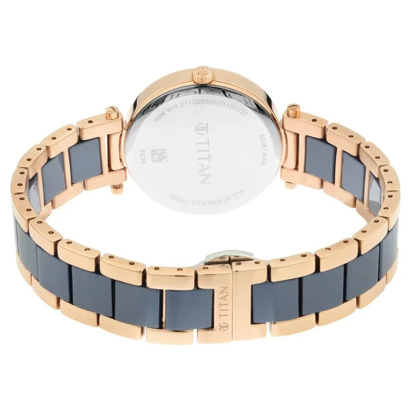 Titan Quartz Analog Blue Dial Ceramic Strap Watch for Women 95061WD05 - KRISHNA WATCH COMPANY