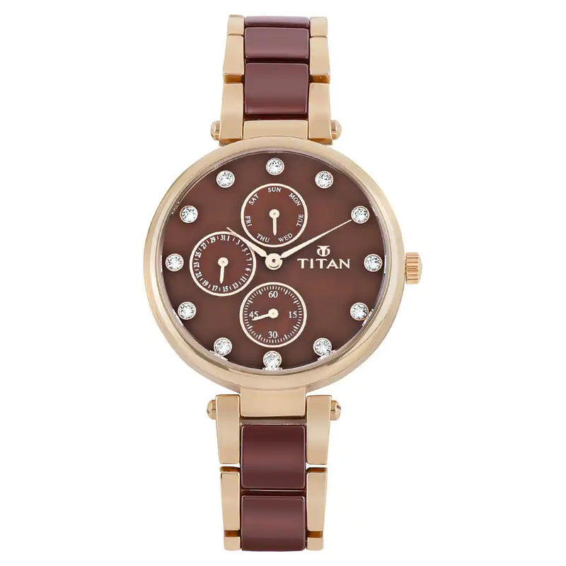Titan Red Dial Multifunction Watch with Steel & Ceramic Strap NP95062WD01 - KRISHNA WATCH COMPANY