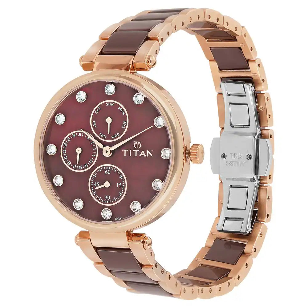 Titan Red Dial Multifunction Watch with Steel & Ceramic Strap NP95062WD01 - KRISHNA WATCH COMPANY