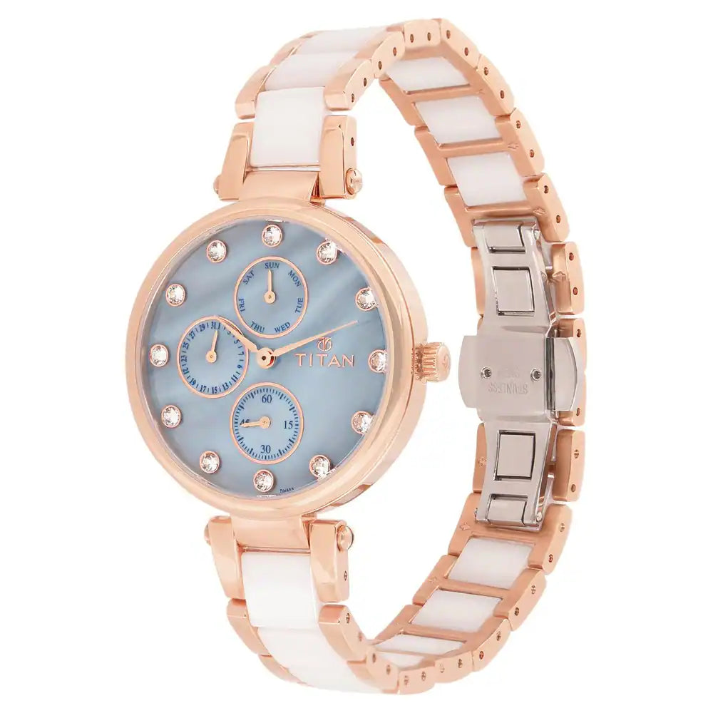 Titan Blue Dial Multifunction Watch with Steel & Ceramic Strap NL95062WD03 (DH887) - KRISHNA WATCH COMPANY