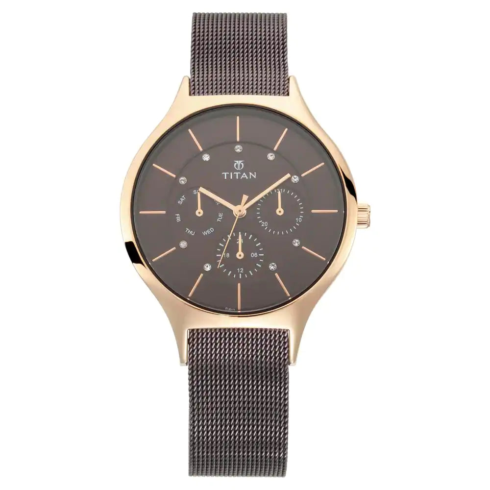 Titan Workwear Watch with Brown Dial & Metal Strap NP95067KM01 - KRISHNA WATCH COMPANY