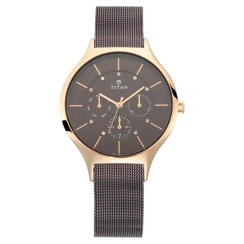 Titan Workwear Watch with Brown Dial & Metal Strap NP95067KM01 - KRISHNA WATCH COMPANY