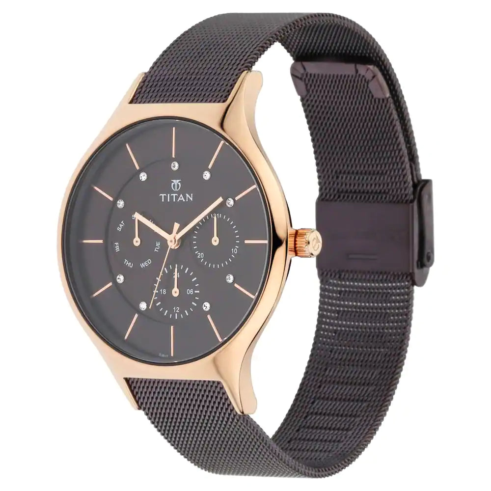 Titan Workwear Watch with Brown Dial & Metal Strap NP95067KM01 - KRISHNA WATCH COMPANY