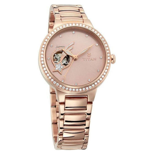 Titan Stellar Pink Automatic Stainless Steel Strap watch for Women NR95084WM01