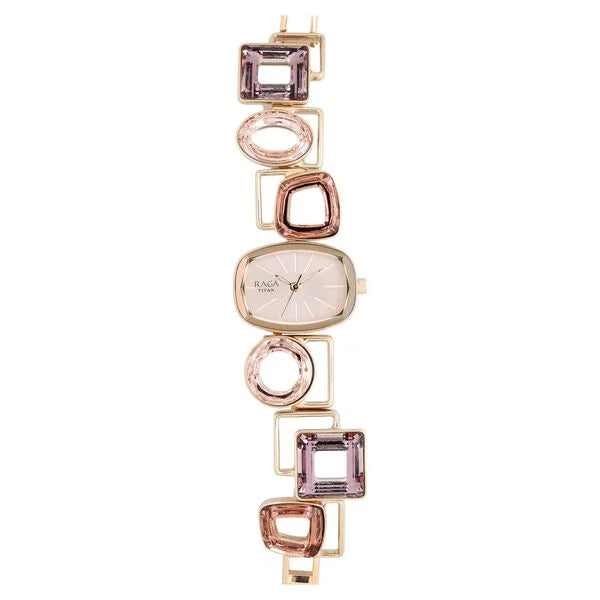 Titan Raga Facets Pink Dial Analog Stainless Steel Strap Watch for Women 95118wm02 - KRISHNA WATCH COMPANY