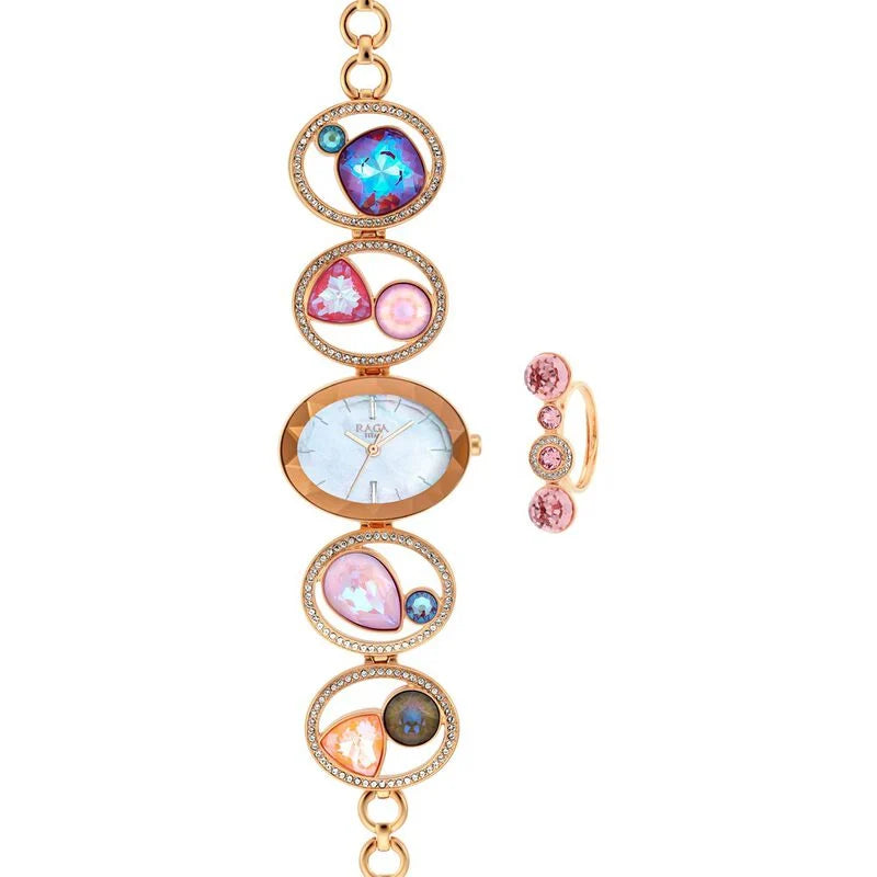 Titan Raga Moments of Joy Mother of Pearl Dial Analog Metal Strap watch for Women 95127WM01F - KRISHNA WATCH COMPANY