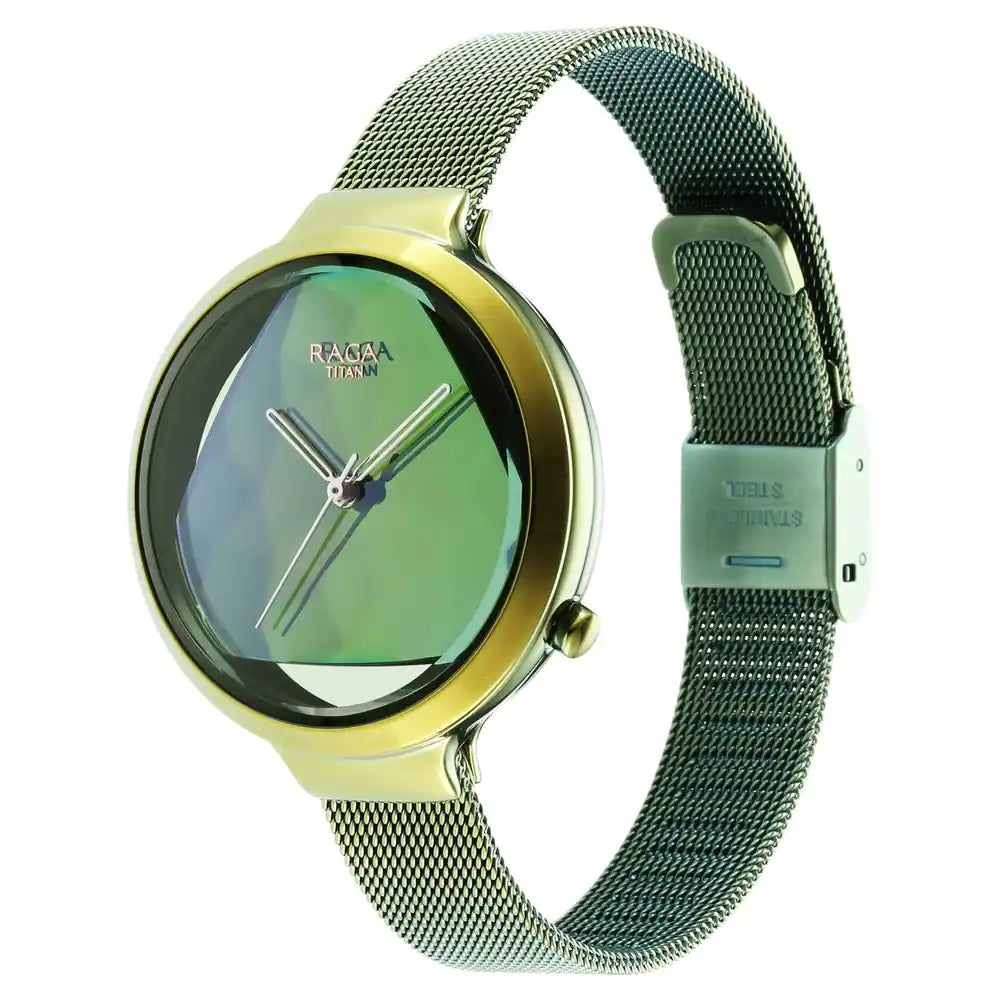 Titan Raga Moments of Joy Watch with Green Dial & Brass Strap - 95134QM01 - KRISHNA WATCH COMPANY