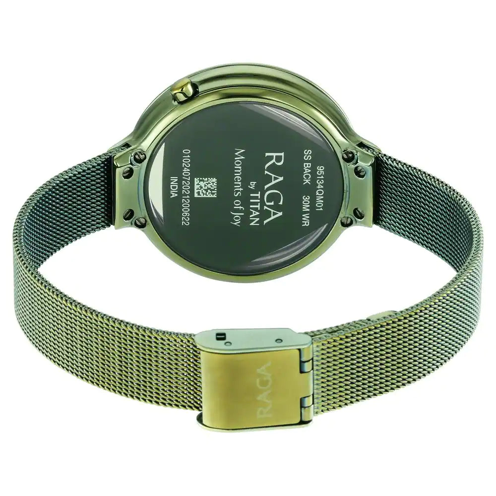 Titan Raga Moments of Joy Watch with Green Dial & Brass Strap - 95134QM01 - KRISHNA WATCH COMPANY