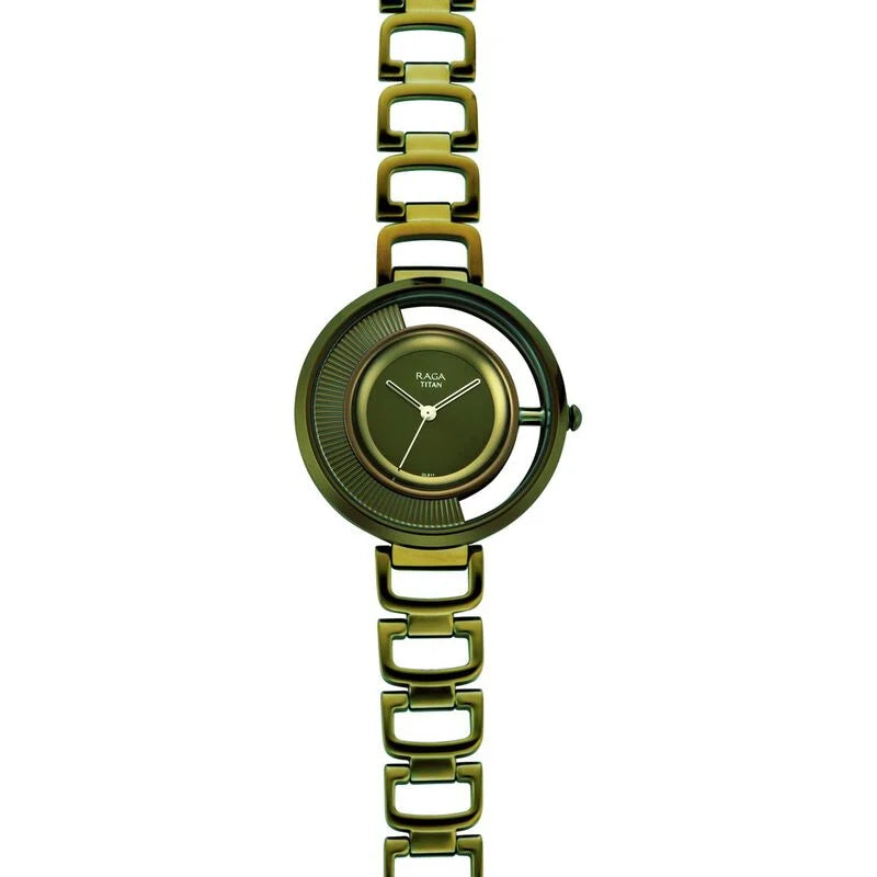Titan Raga Moments Of Joy Green Dial Women Watch With Metal Strap - 95140QM01 - KRISHNA WATCH COMPANY