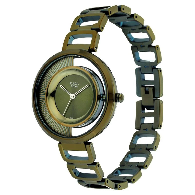 Titan Raga Moments Of Joy Green Dial Women Watch With Metal Strap - 95140QM01 - KRISHNA WATCH COMPANY