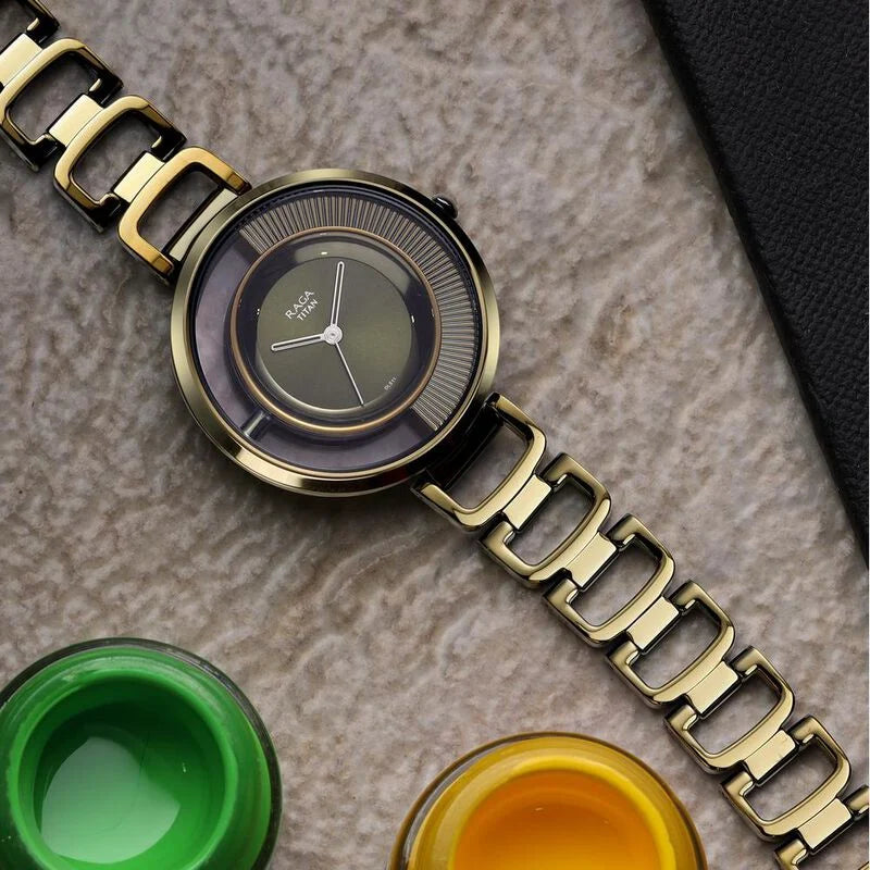 Titan Raga Moments Of Joy Green Dial Women Watch With Metal Strap - 95140QM01 - KRISHNA WATCH COMPANY