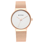 Titan Slimline Silver Dial Rose Gold Stainless Steel Strap Watch 95141WM01