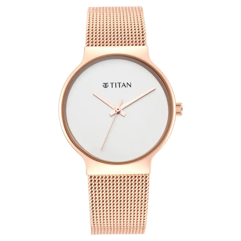Titan Slimline Silver Dial Rose Gold Watch - 95141WM01