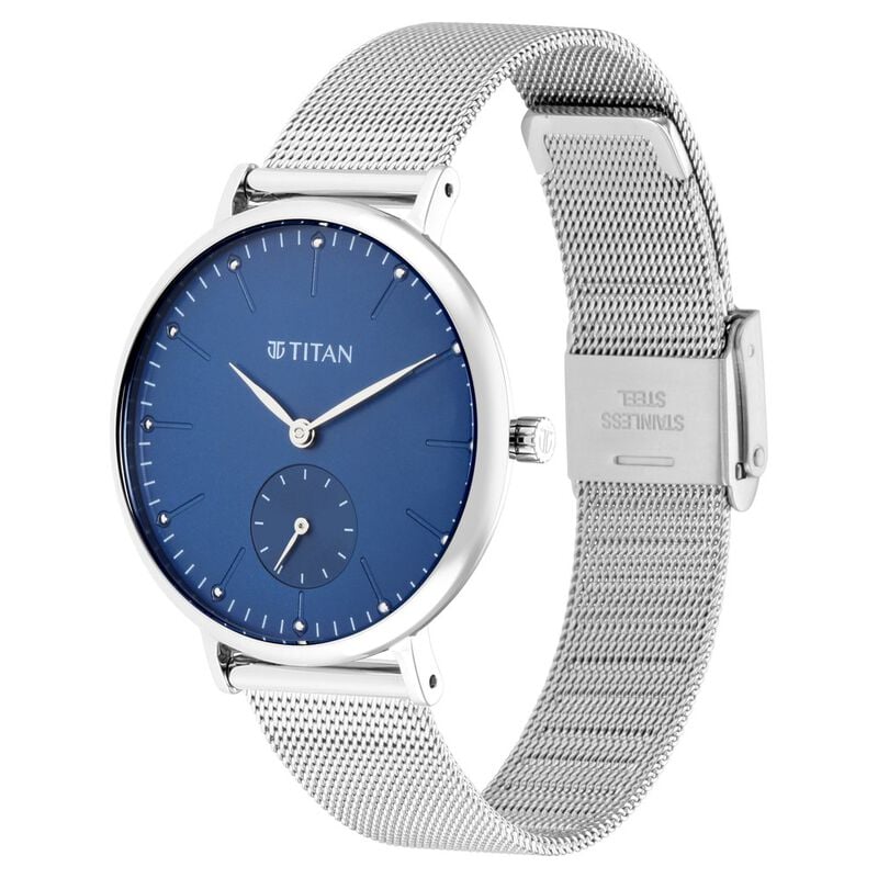 Titan Slimline Quartz Analog Offset Second Hand Blue Dial with Mesh Strap Watch for Women NS95142SM01 / 95142SM01 - KRISHNA WATCH COMPANY