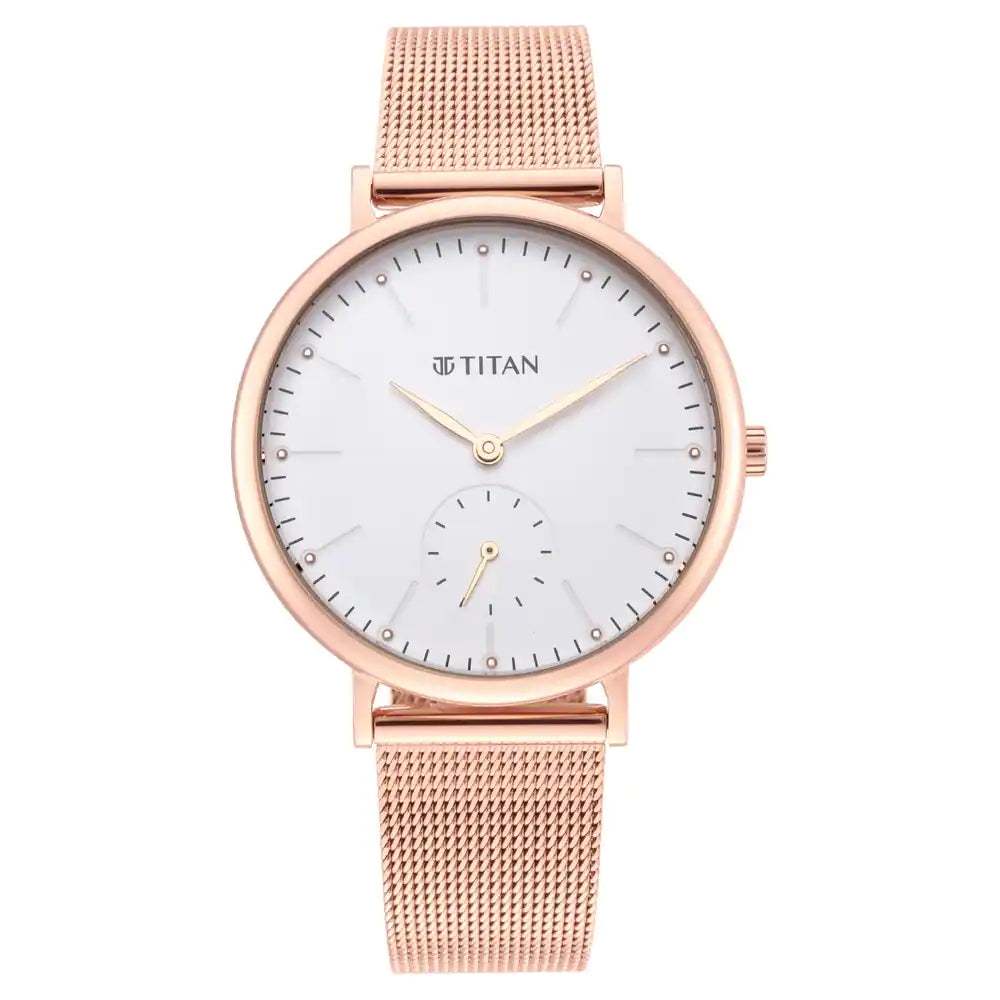 Titan Slimline White Dial Rose Gold Stainless Steel Strap Watch NP95142WM01 - KRISHNA WATCH COMPANY