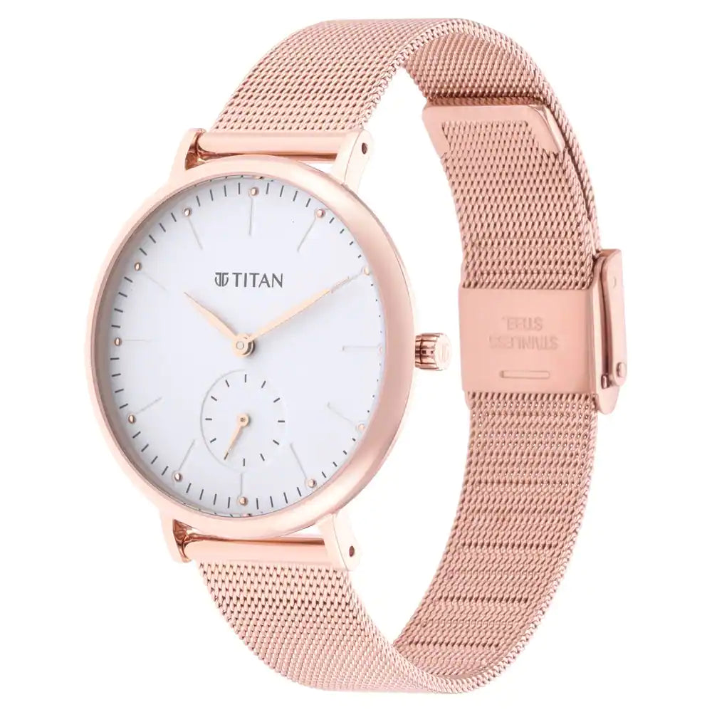 Titan Slimline White Dial Rose Gold Stainless Steel Strap Watch NP95142WM01 - KRISHNA WATCH COMPANY