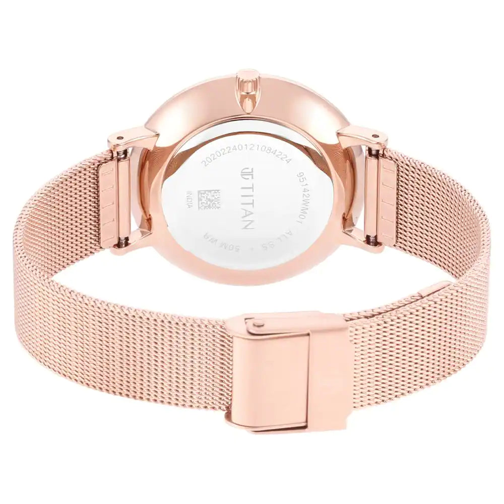 Titan Slimline White Dial Rose Gold Stainless Steel Strap Watch NP95142WM01 - KRISHNA WATCH COMPANY