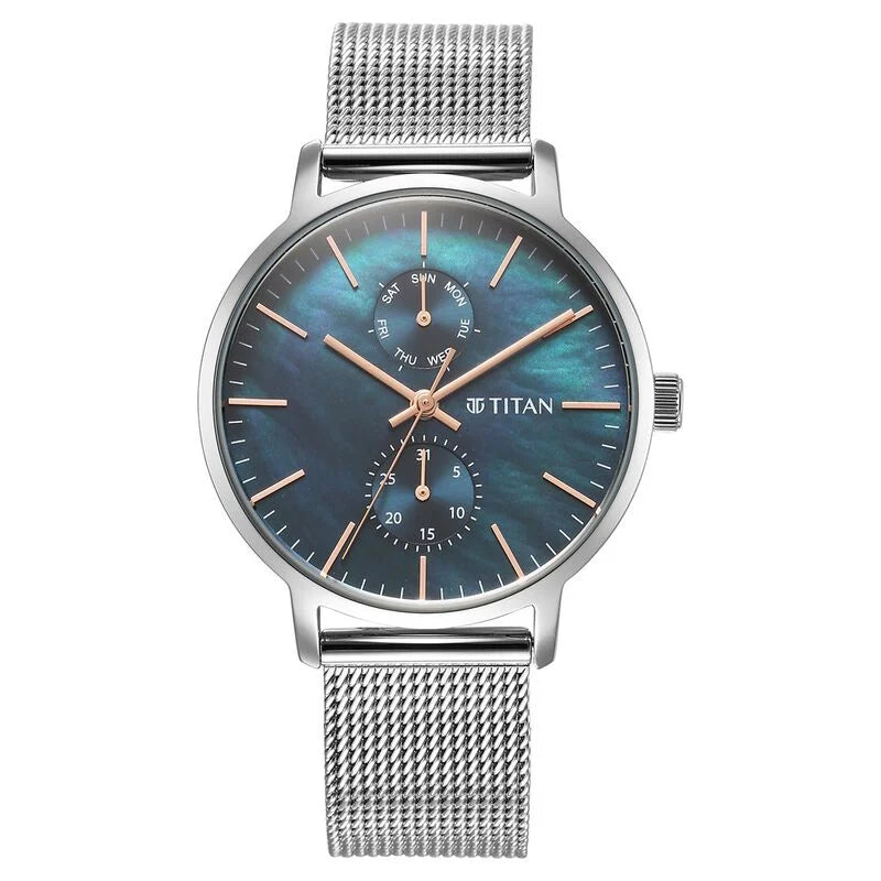 Titan Workwear Slimline Mother Of Pearl Dial Stainless Steel Strap Watch for Women 95143SM01 - KRISHNA WATCH COMPANY