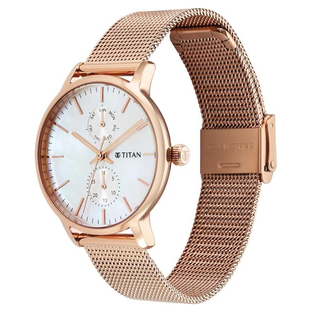 Titan Workwear Slimline Mother Of Pearl Dial Stainless Steel Strap Watch for Women 95143WM01 - KRISHNA WATCH COMPANY