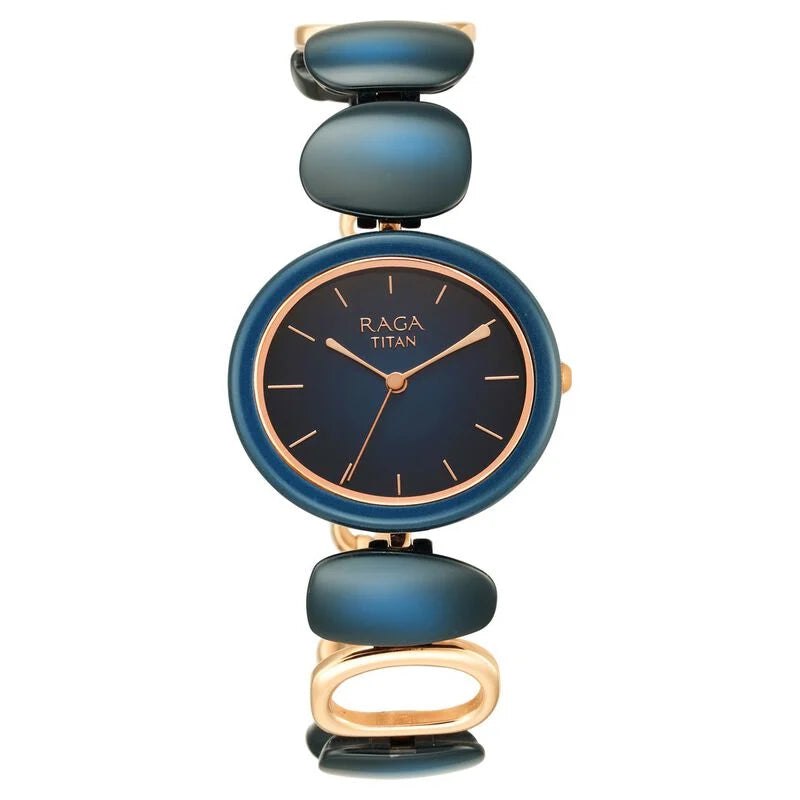Titan Raga Ceramics Blue Dial Analog Metal Strap watch for Women 95146KD01 - KRISHNA WATCH COMPANY