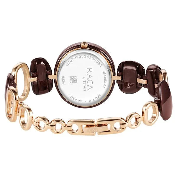 Titan Raga Ceramics Quartz Analog Brown Mother of pearl Dial Metal & Ceramic Strap Strap Watch For Women 95146kd03 - KRISHNA WATCH COMPANY