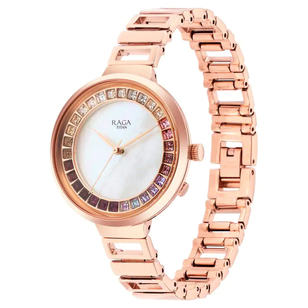 Titan Love All Watch with Mother Of Pearl Dial & Brass Strap - 95150WM01 - KRISHNA WATCH COMPANY